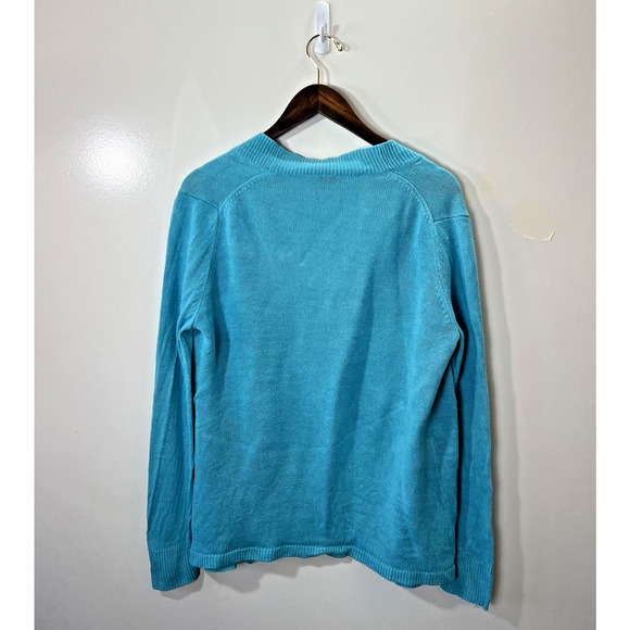 Talbots Women’s Linen Open Knit Cardigan Size L Blue Beachy Classic Resortcore - Picture 2 of 7
